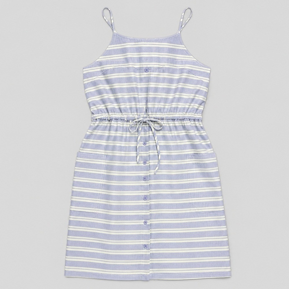 Simkhai Blue White Striped Cotton Linen Cutout Button Front Mini Dress Size 6
